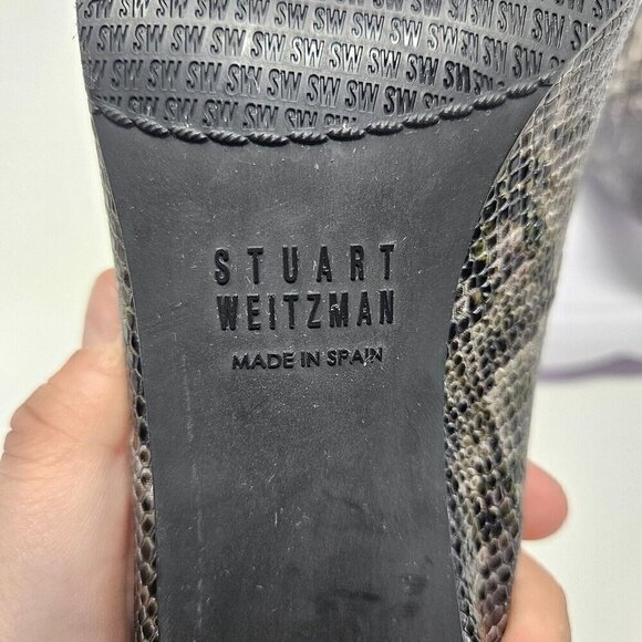 Stuart Weitzman Snakeskin Embossed Leather Pumps Heels Gray Women’s Size 7 Party - Picture 9 of 11